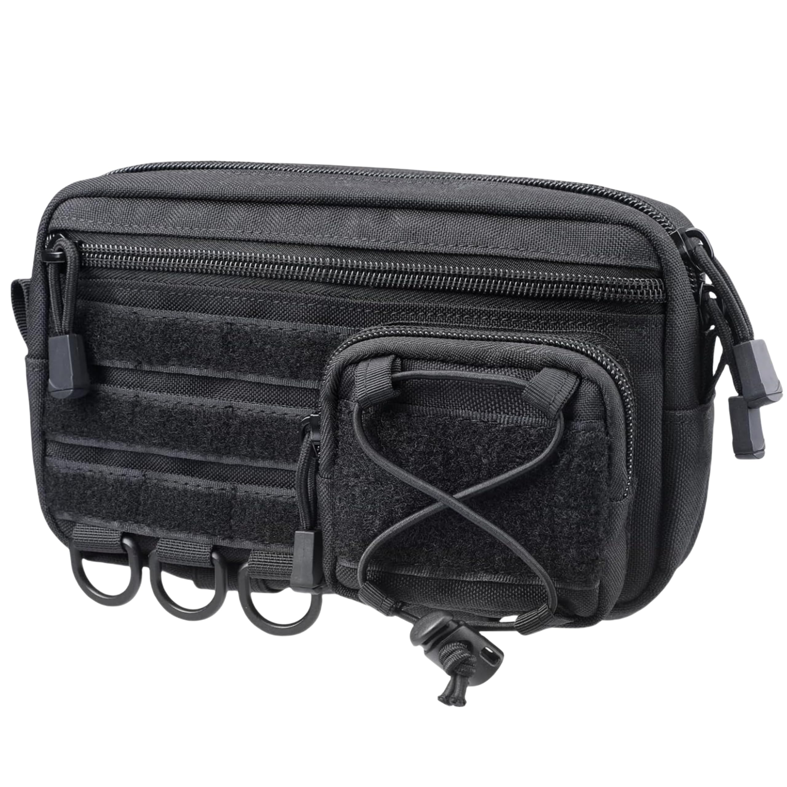 Tactical MOLLE Admin Pouch - Horizontal Daily Carry Utility Bag w/Drawstring Pocket, E.MT Medical Organizer for Vest, Backpack, Belt (Black)