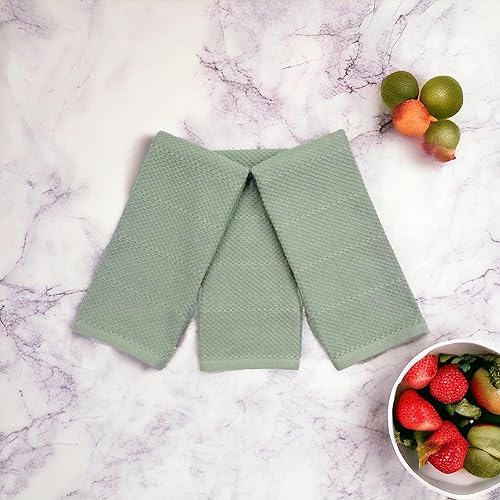 Miniatura 3 de Toallas de cocina verde salvia 100% algodón paño de limpieza suave secado absorbente textura Terry Loop, juego de 3 multiusos para uso diario