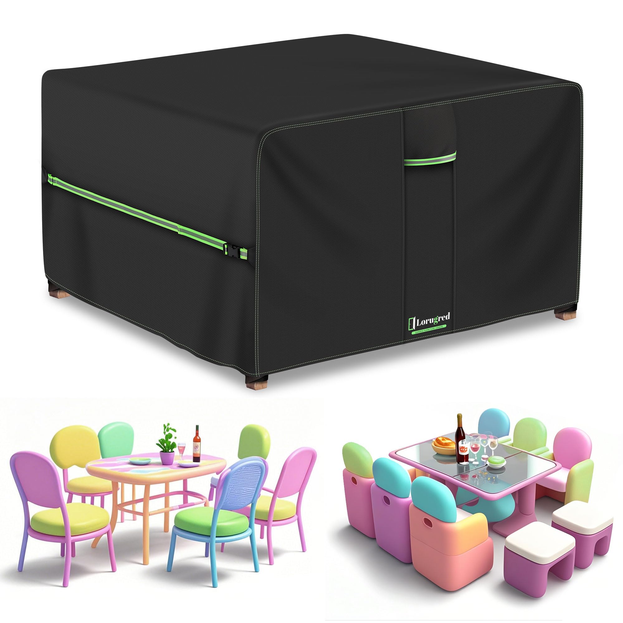 Lorugred Garden Furniture Covers Waterproof,125X125X74cm Patio Outdoor Table Cover,420D Heavy Duty Cube Patio furniture cover with Air Vent,Small Square Rattan Table and Chairs set Covers â image 1