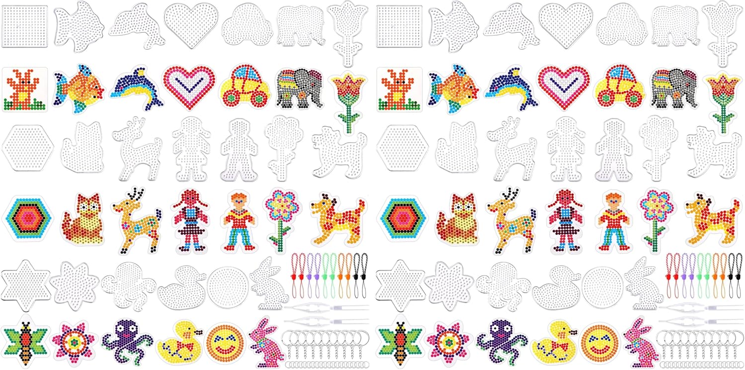 20 Pieces 5mm Fuse Beads Pegboards Clear Animal Shape Plastic Pegboards Craft Tray with 20 Pieces Colorful Cards for Kids DIY Craft Beads (Pack of 2)