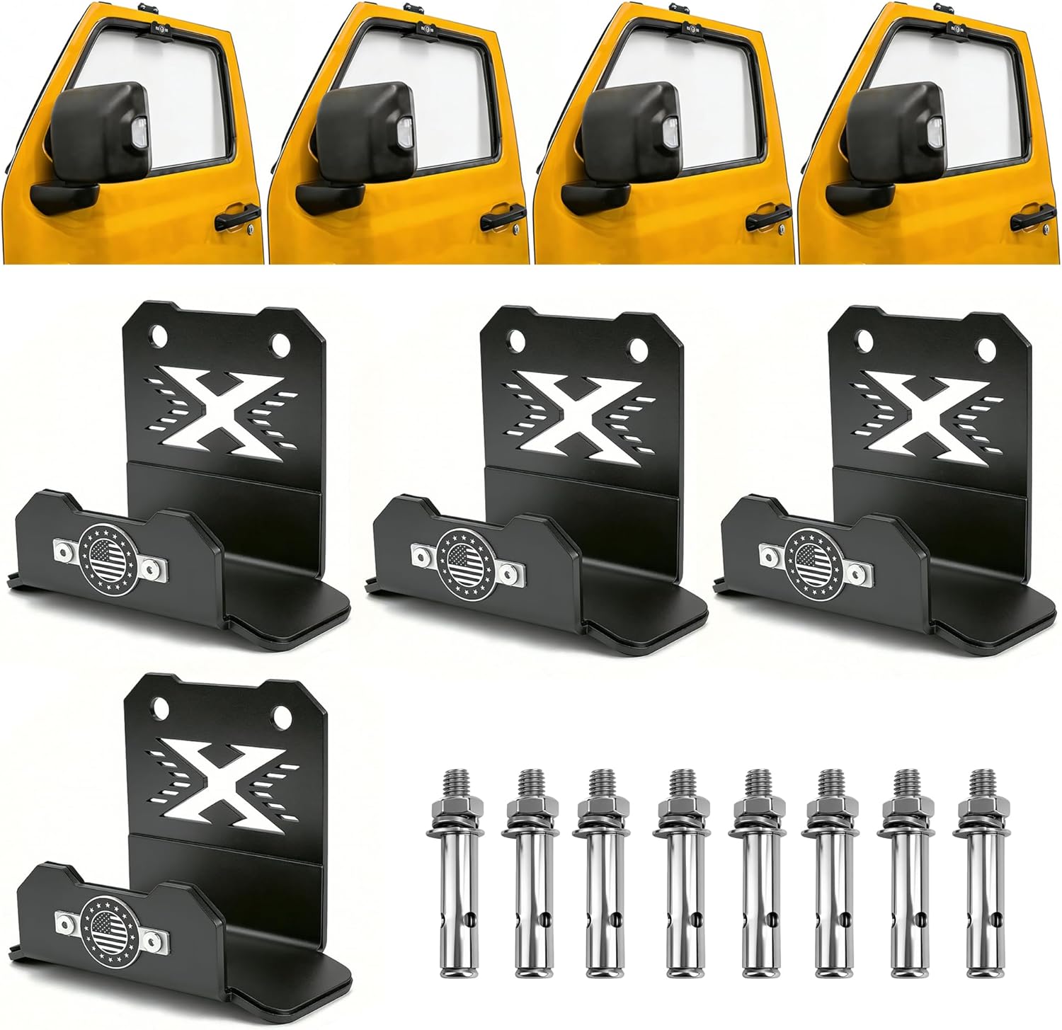 4PCS Heavy Duty Wall-Mounted Door Storage Hangers Compatible with 1956-2025 Jeep Wrangler CJ YJ TJ JK JKU JL JLU LJ JT