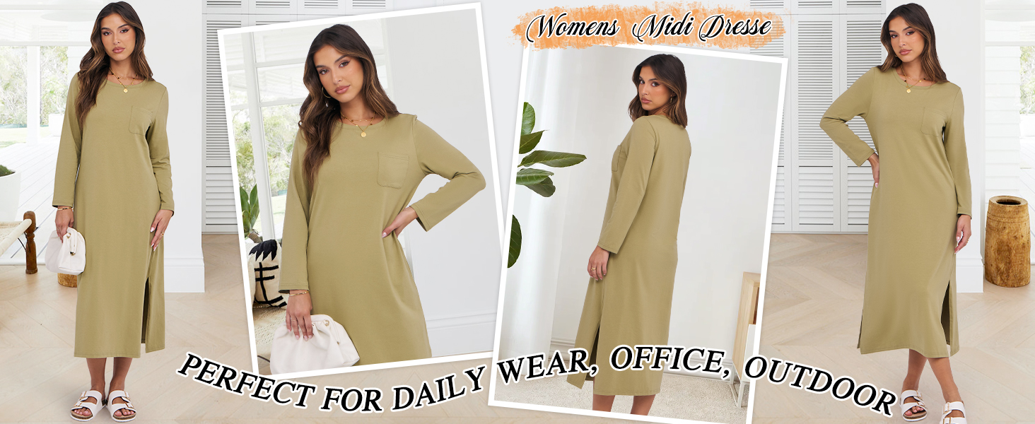 ANRABESS Womens 3/4 Sleeve Striped Slit Midi T Shirt Dresses 2026 Summer  Casual Beach Vacation Clothes Spring Travel Sundress Army Green S at Amazon  Women's Clothing store
