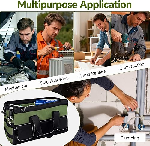Miniatura 7 de Bolsa de herramientas de 16 pulgadas con 25 bolsillos, caja de herramientas portátil de electricista, bolsa organizadora de herramientas con mango
