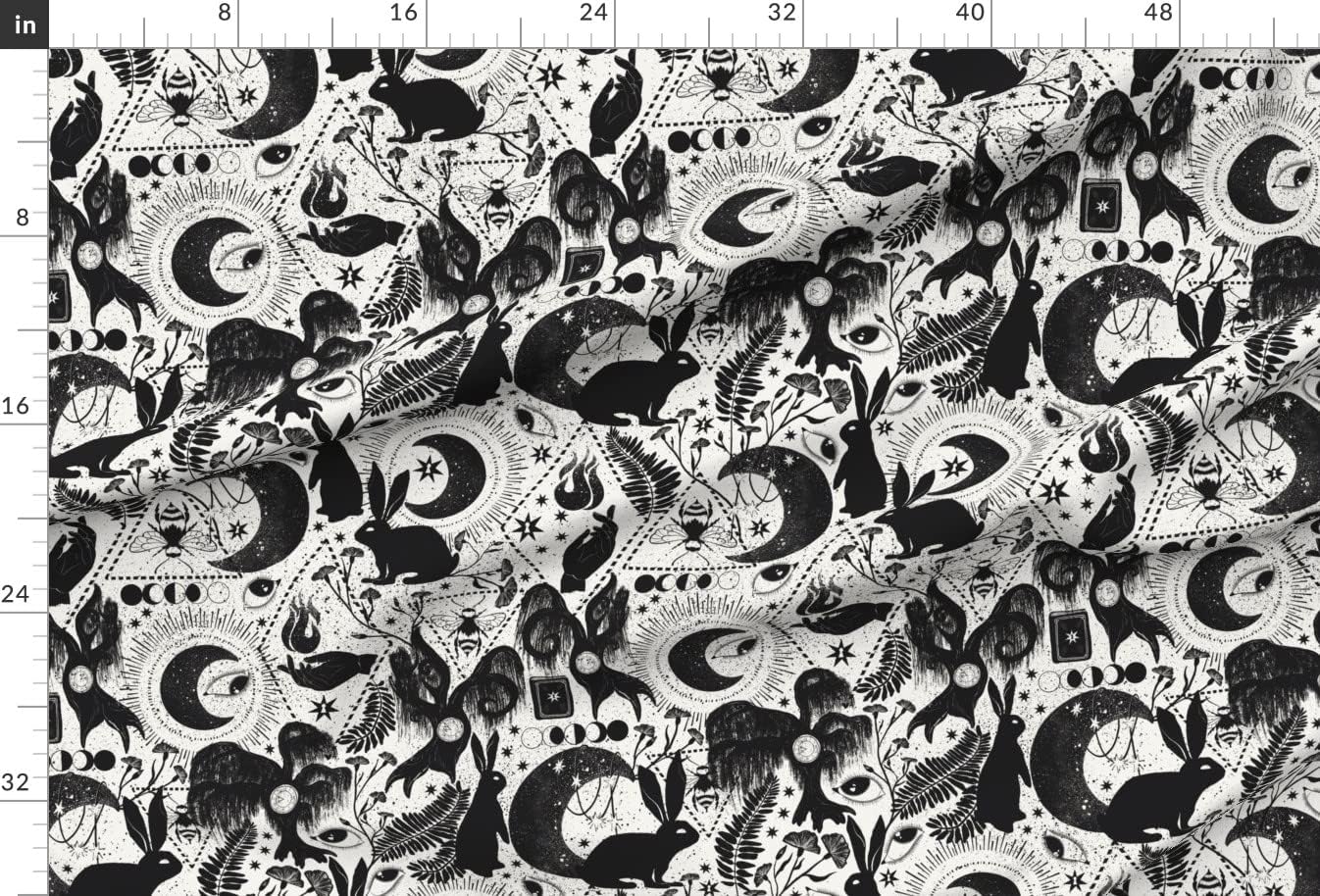 Spoonflower Fabric - Occult Black and White Fantasy Magic Eye Witch Bee Clock Spiritual Printed on Minky Fabric by The Yard - Sewing Baby Blankets Quilt Backing Plush