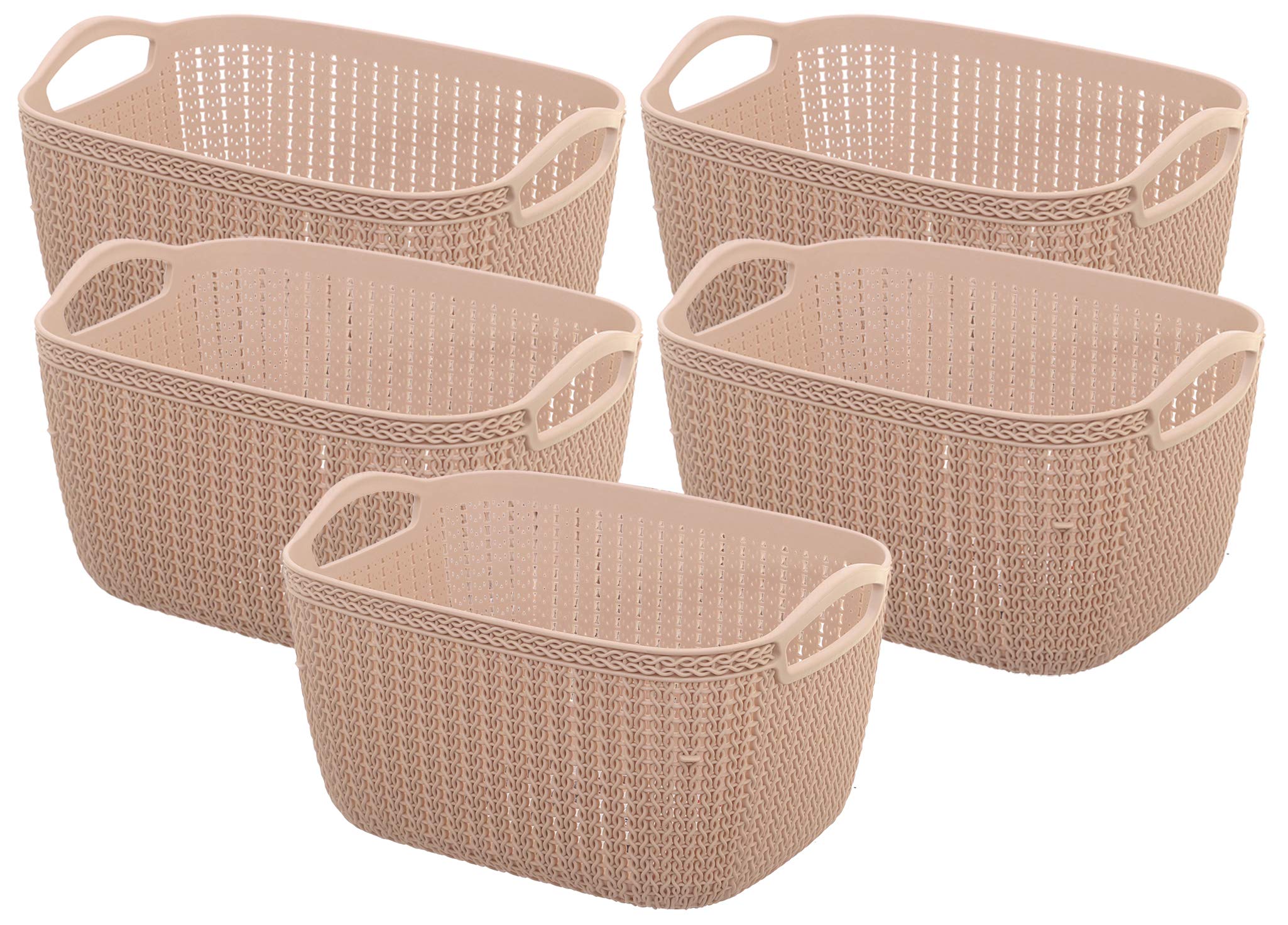 Kuber Industries Unbreakable Plastic 5 Pieces Multipurpose Large Size Flexible Storage Baskets/Fruit Vegetable Bathroom Stationary Home Basket with Handles (Peach) -CTKTC37809