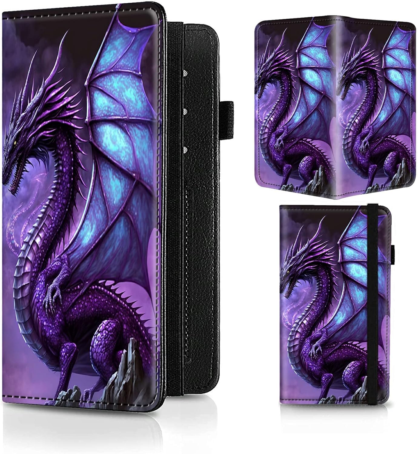 Rossy Funda delgada de piel sintética para chequera, con ranuras para tarjetas, tarjetero duplicado, con bloqueo RFID y correa elástica para hombres