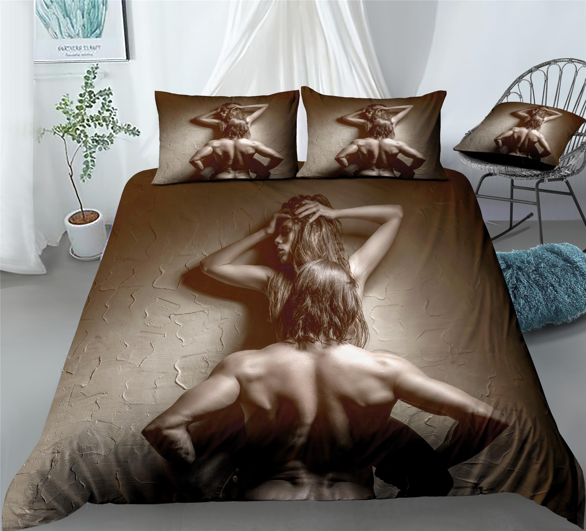 REALIN Bettwäschedie Gemütliches Pärchen Bettbezüge Set Pose Passion Bett Sets 2/3/4Teilig Bettbezüge/Kissenbezüge/Bettlaken Für Kinder,Jungen,Mädchen (A,King-220×230cm-3PCS)