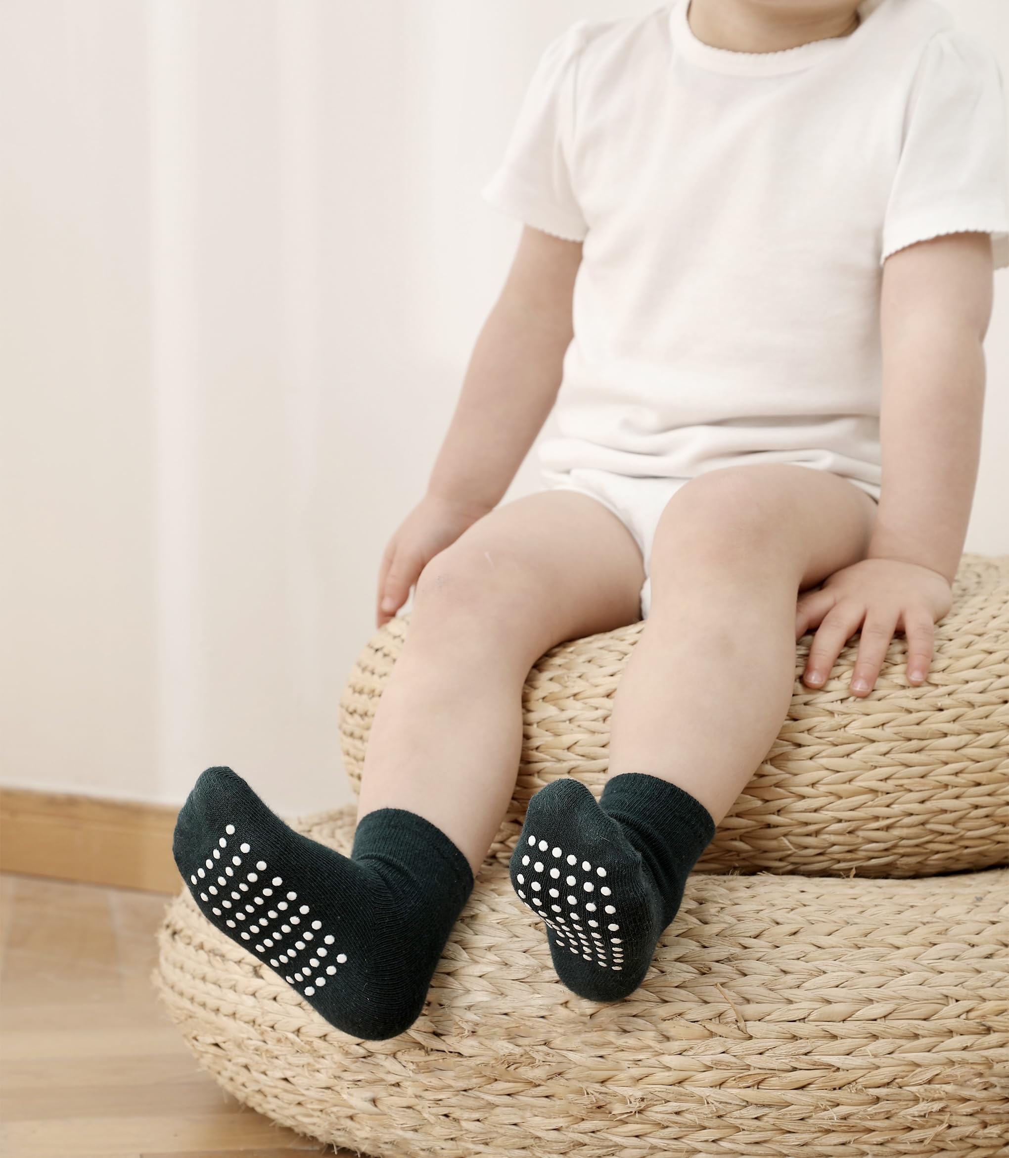 JAKIDAR 12 Pack Baby Socks Cotton Crew Toddler Socks Grips Non Slip Bottom Kids Socks