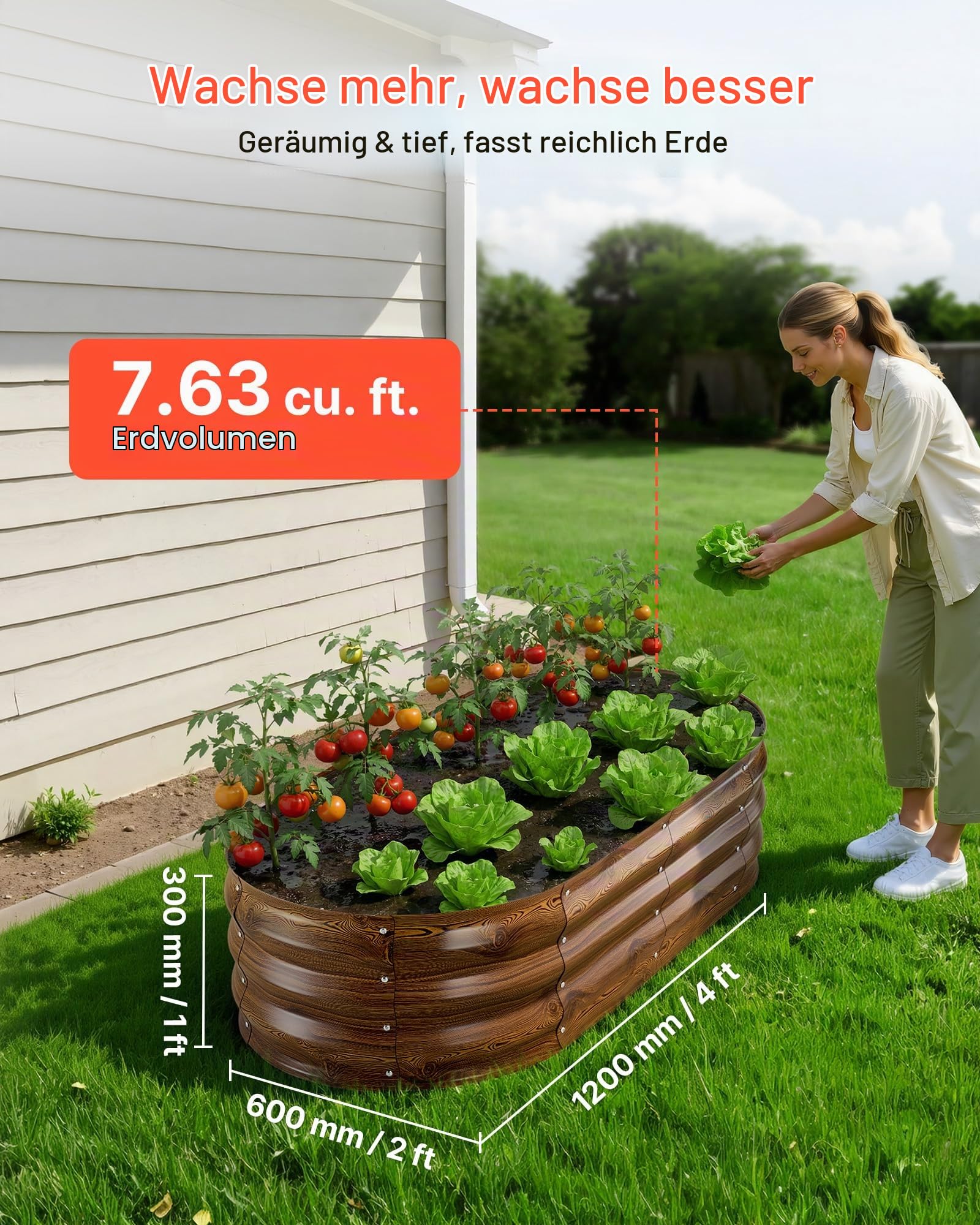 VEVOR Hochbeet Metall 2er-Pack 120x60x30 cm, Ovales Gartenbeet, Pflanzkasten-Set für den Außenbereich, Gemüsebeet mit Handschuhen, Blumenbeet Bodenlos, Pflanzbeet für Blumen & Gemüse