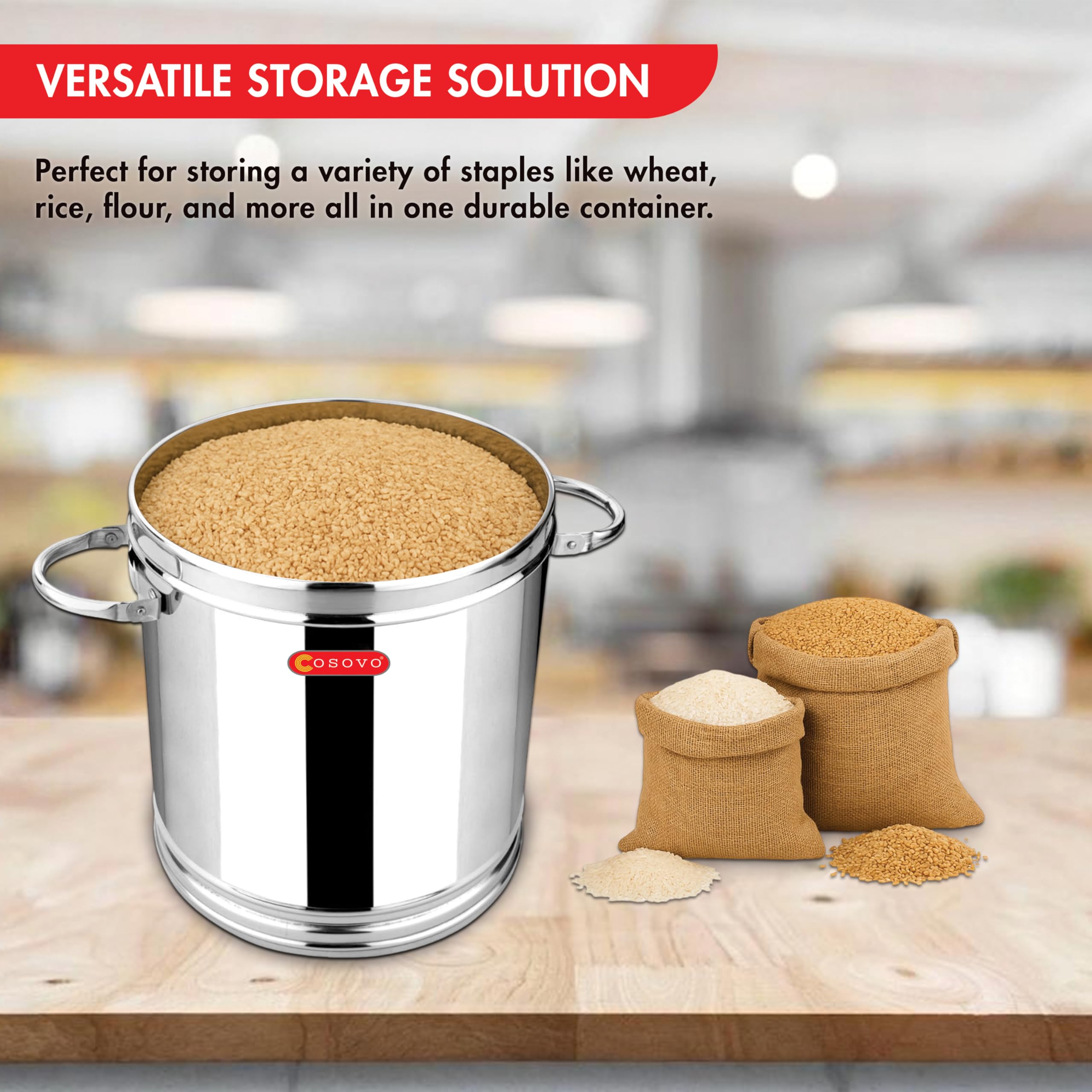 COSOVO® Contenedor hermético de acero inoxidable para almacenamiento de cocina, 25 kg