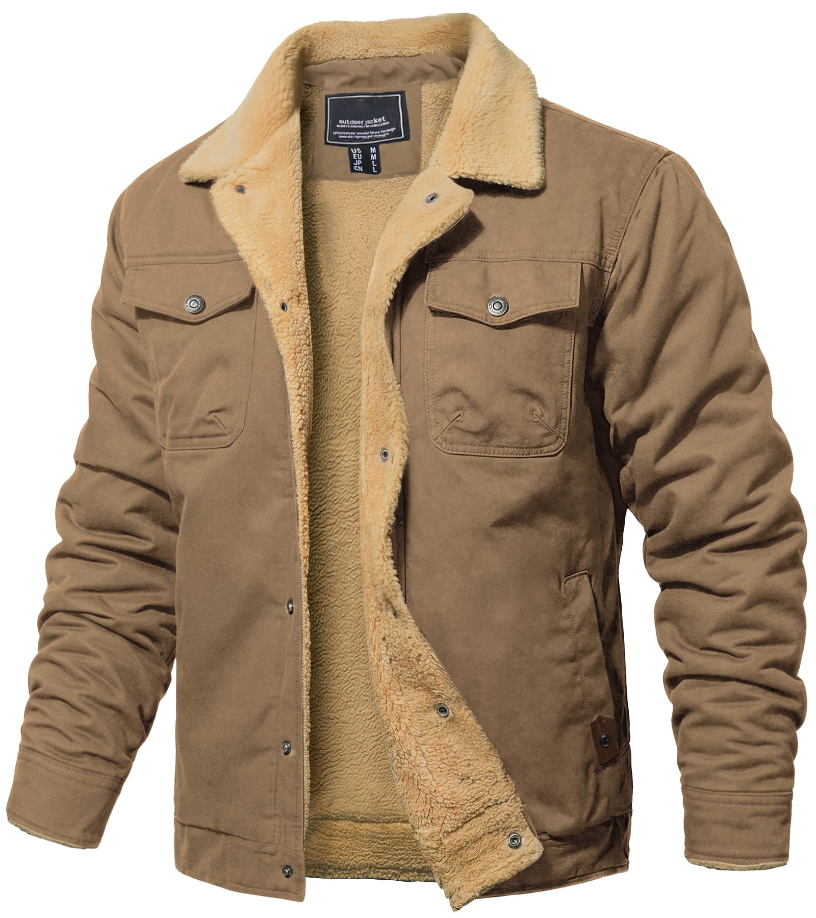 Mens Winter Jacket Thick Warm Fleece Lined Trucker Cargo Coat