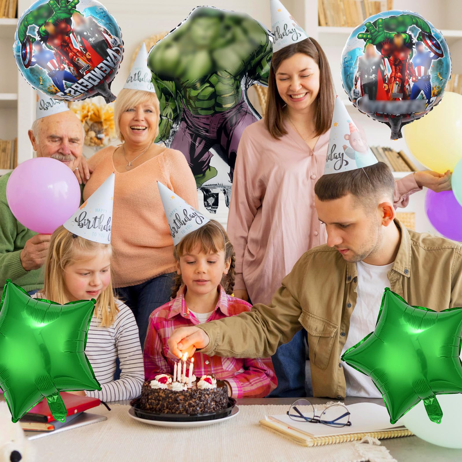 5 Pezzi Set di Palloncini in Pellicola per Festa di Compleanno di Hulk, Decorazione per Compleanno dei Supereroi per Bambini, Set di Palloncini da Cartone Animato per Bambini Ragazzi e Ragazze