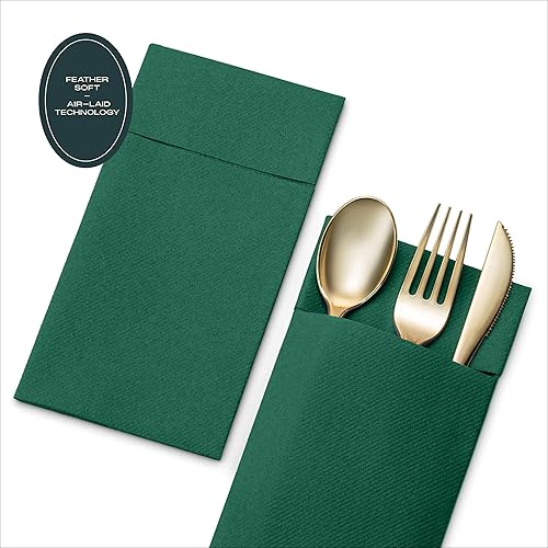 Miniatura 4 de CHAMPAGNE - Servilletas desechables de lino con bolsillo integrado para cubiertos, paquete de 50 servilletas de papel preplegadas como servilletas