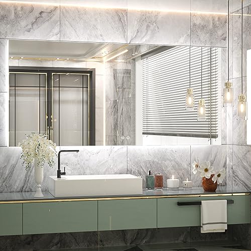 Miniatura 36 de TETOTE - Espejo retroiluminado de 84 x 32 pulgadas con luces LED para baño, antiempañante, espejo iluminado regulable (horizontal/vertical), espejo