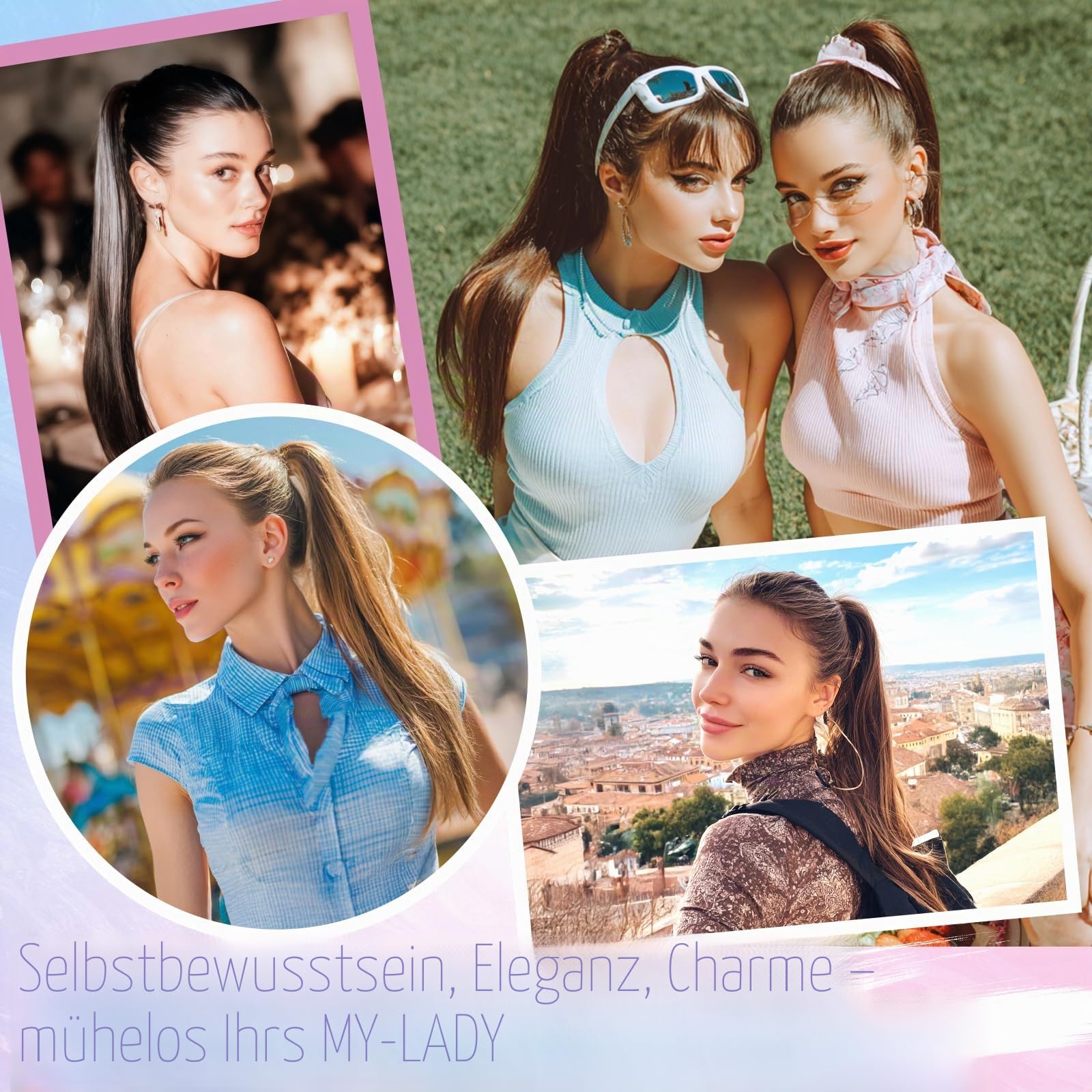 MY-LADY Ponytail Extension Zopf Echthaar, 40cm Dunkel Braun Lang Pferdeschwanz mit Klammer Clip In Zopf Haarverlängerung für Damen Glatt 105g #02
