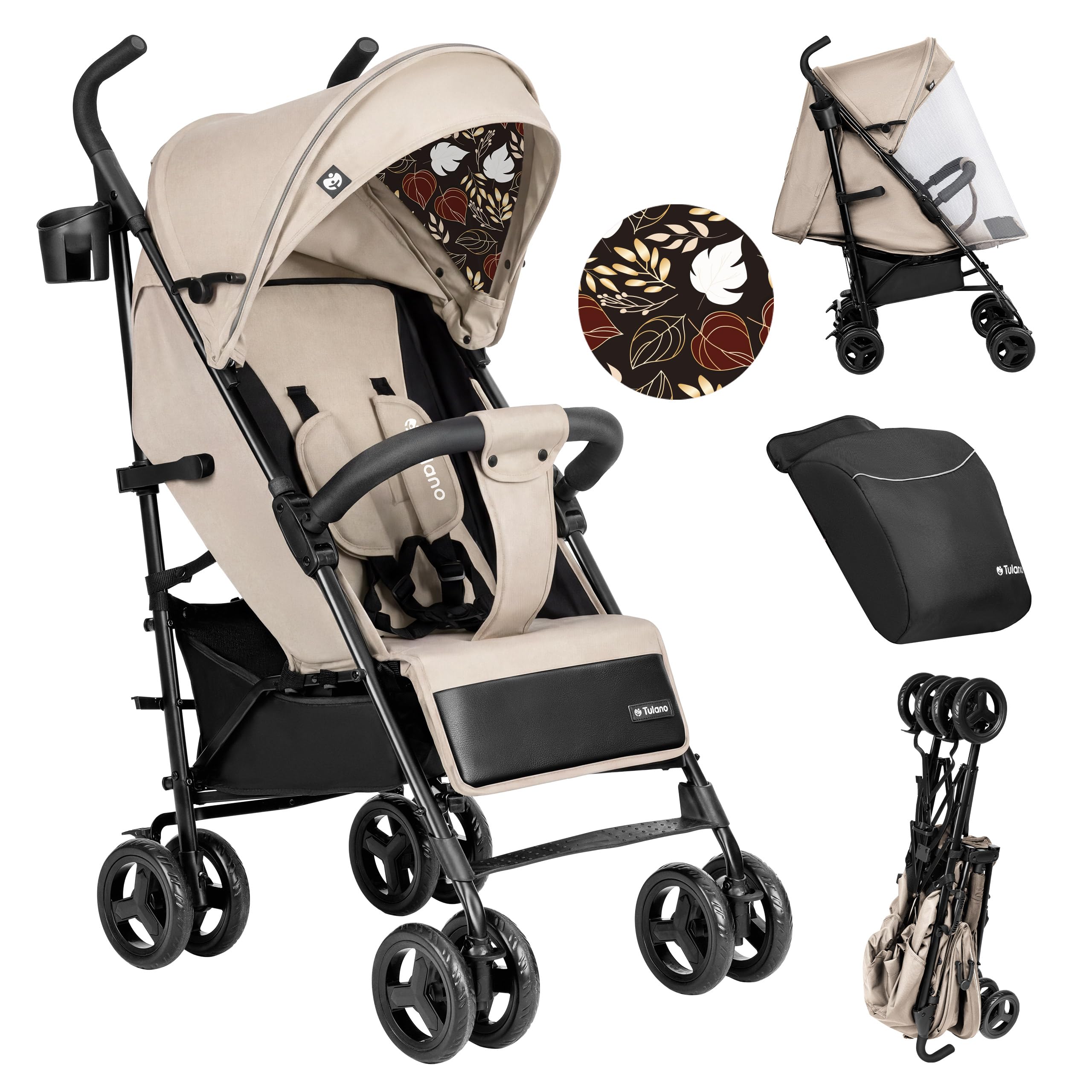 Tulano Davos 35 Reisebuggy – Kinderbuggy klappbar mit Liegefunktion bis 25kg – kompakter Kinderwagen Beige