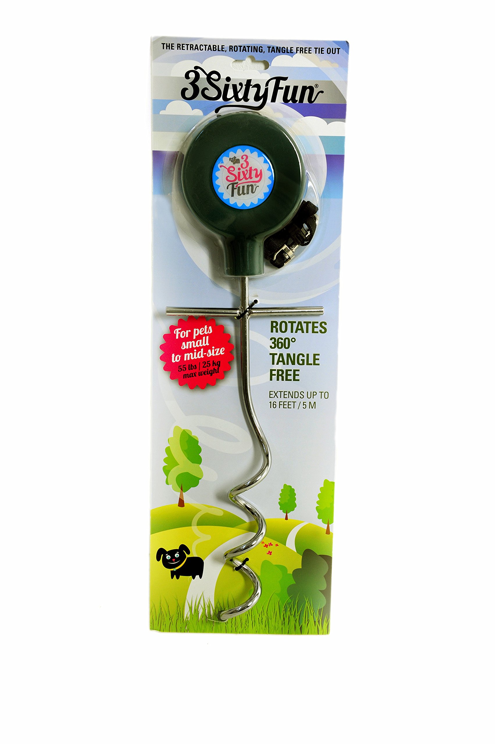 3Sixty Fun, 5 m sans enchevêtrement, attache/laisse/piquet pour chien rotatif pour les voyages, les amateurs de plein air, le camping, les sports, produit primé