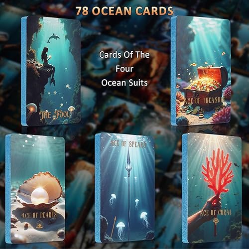 Miniatura 6 de XSYLOHXL Juego de cartas de tarot oceánico con libro guía para principiantes, juego de tarot de oráculo único de lámina dorada con hermosa caja de