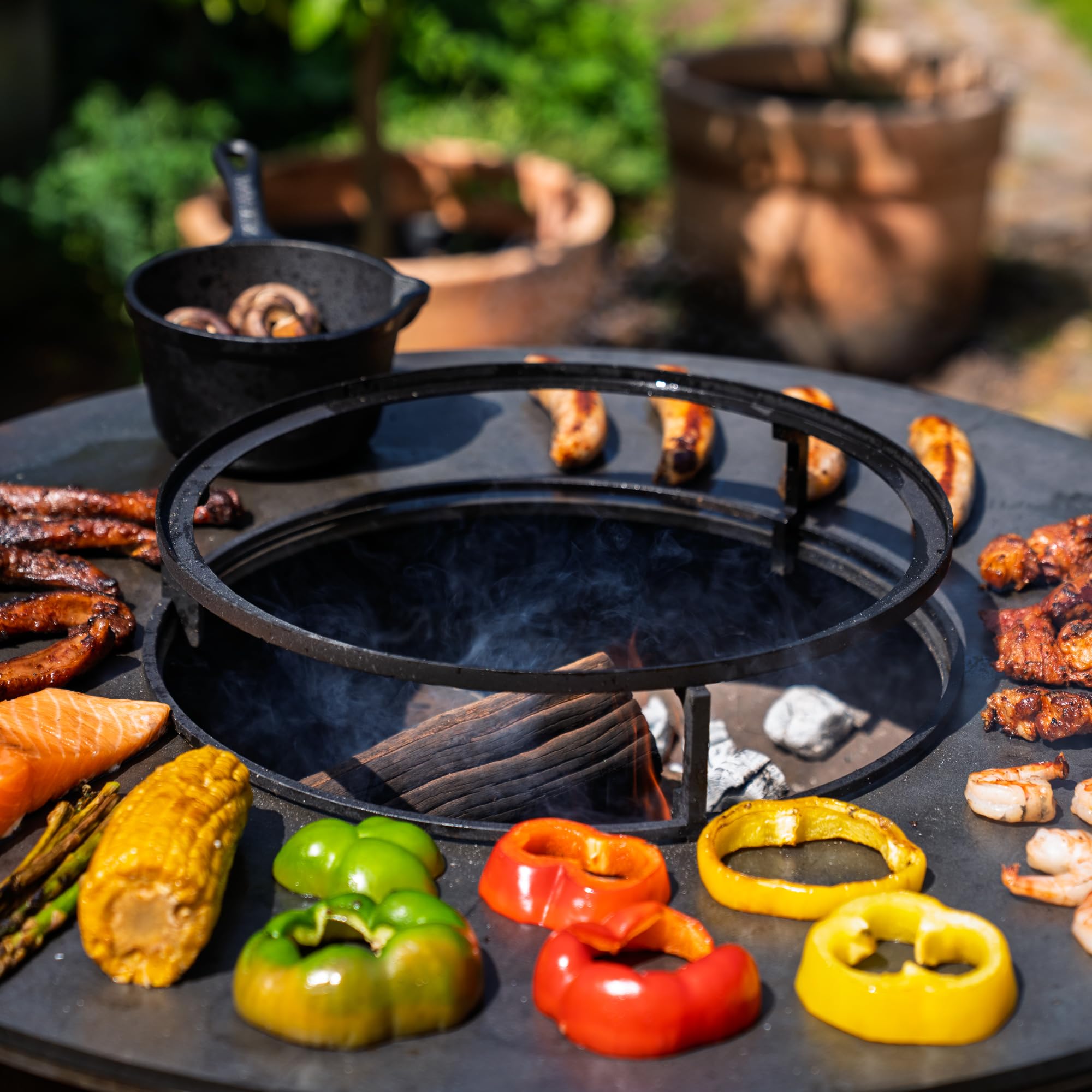 Barbecue Plancha Hermano XXL in acciaio Cortenstahl Blackline – Ø 80 cm, teglia da forno in acciaio 8 mm