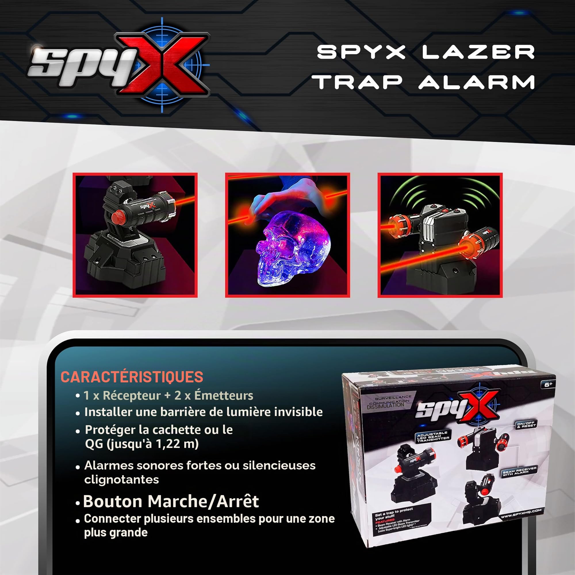 SpyX Détecteur de piège Lazer pour Enfants – Protégez-Vous avec des Faisceaux de Fil de Voyage Invisibles à Del pour des Missions d'espionnage Amusantes – Comprend 2 Faisceaux Super Lumineux et Une
