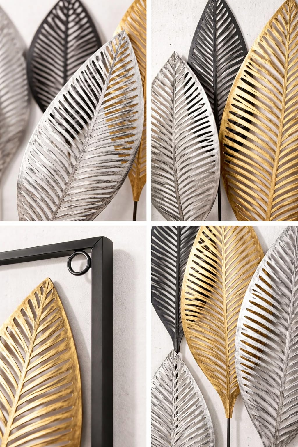 Generisch Wanddeko Metall Modern – Deko für Wohnzimmer, Schlafzimmer & Flur – Elegante Dekoration mit Blätter Design – Hochwertige Wanddekoration – Stilvolle Wandkunst (64,7 x 37,3 cm)