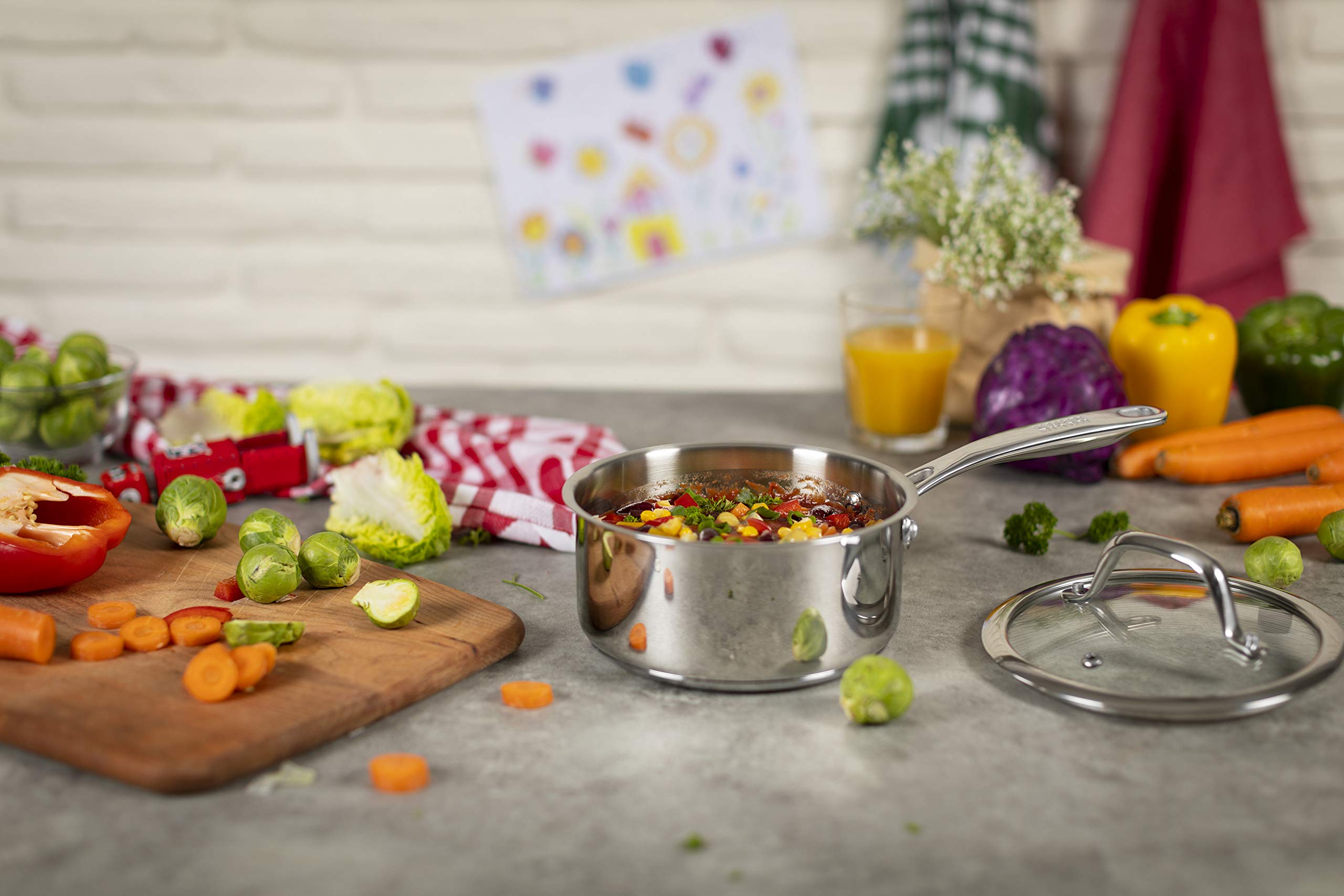 KUHN RIKON Allround, Cazo para para horno e inducción con tapa de cristal, 16 cm/1,5 litros ,Acero inoxidable