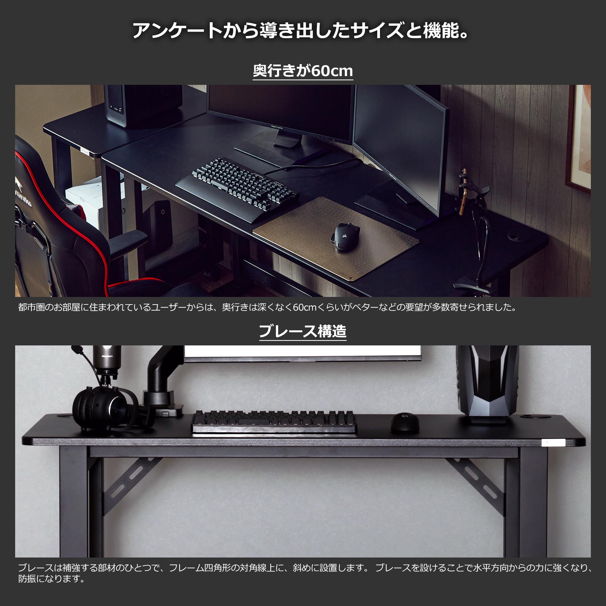Amazon.co.jp: Contieaks ゲーミングデスク 幅120cm ブラック 黒