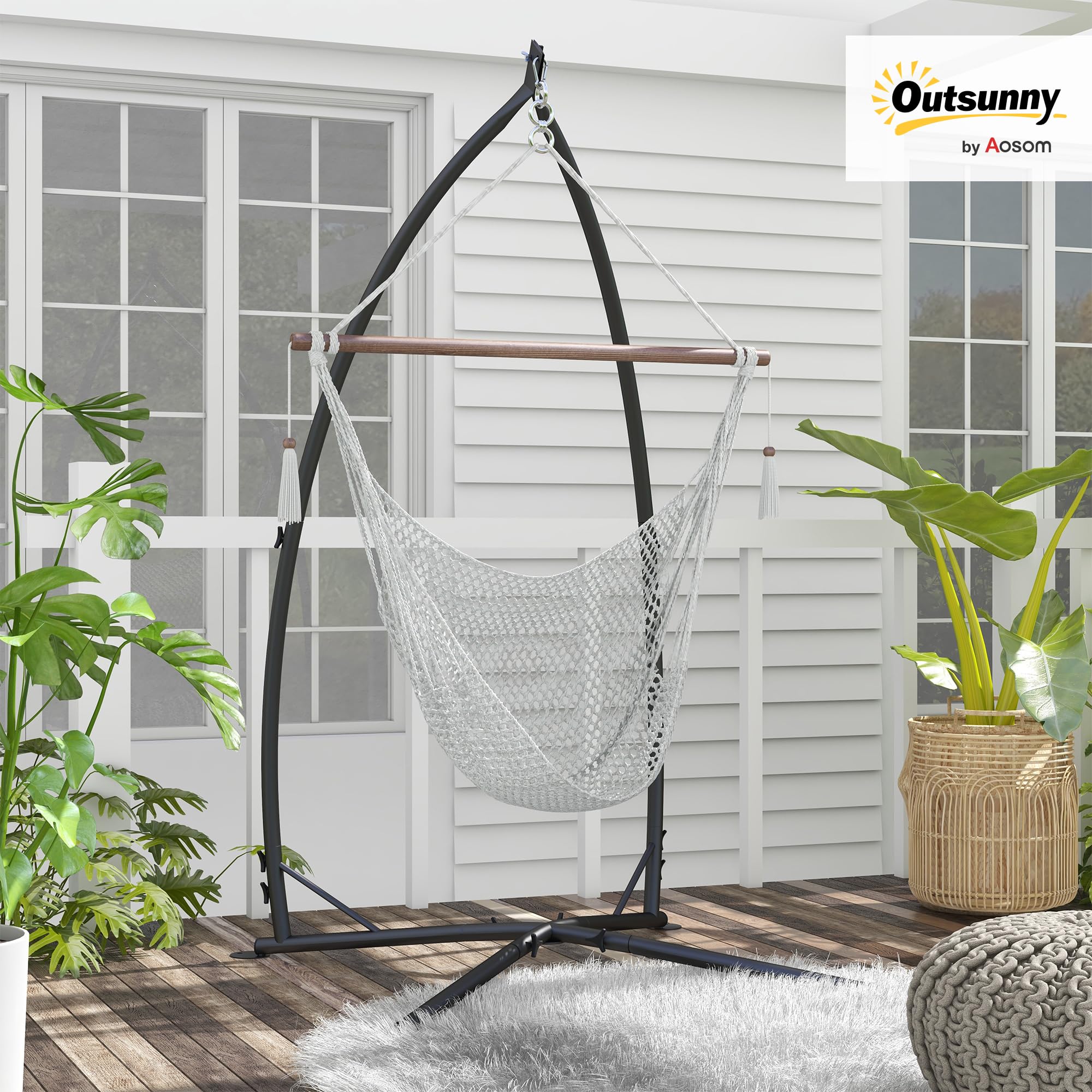 Outsunny Supporto per Poltrona sospesa - Supporto per Poltrona sospesa, Altezza 215 cm - Carico Massimo consigliato 130 kg, Metallo Nero