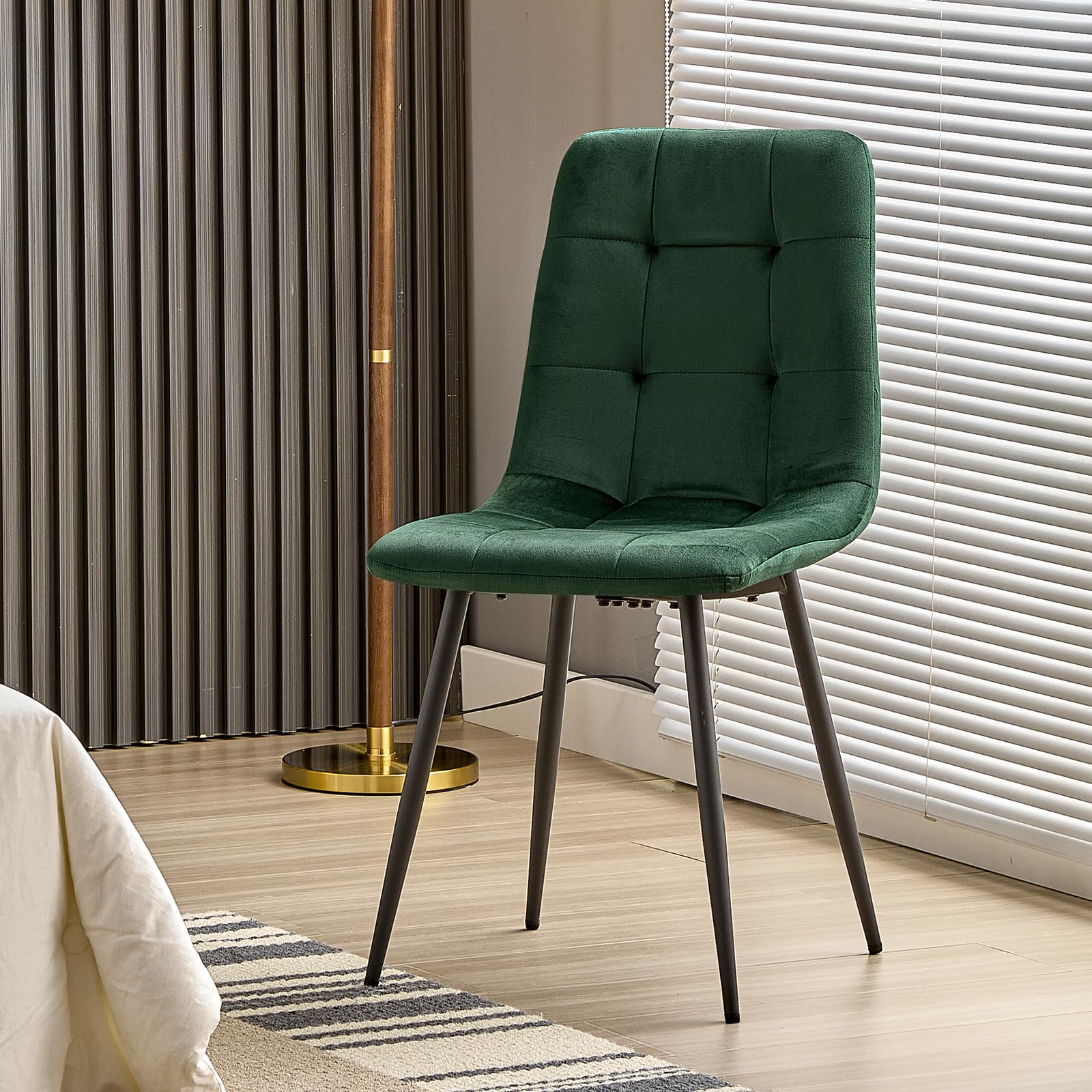 WAFTING Set di 4 sedie da pranzo imbottite con schienale alto e velluto olandese, con base in metallo, per sala da pranzo, soggiorno e reception, verde scuro