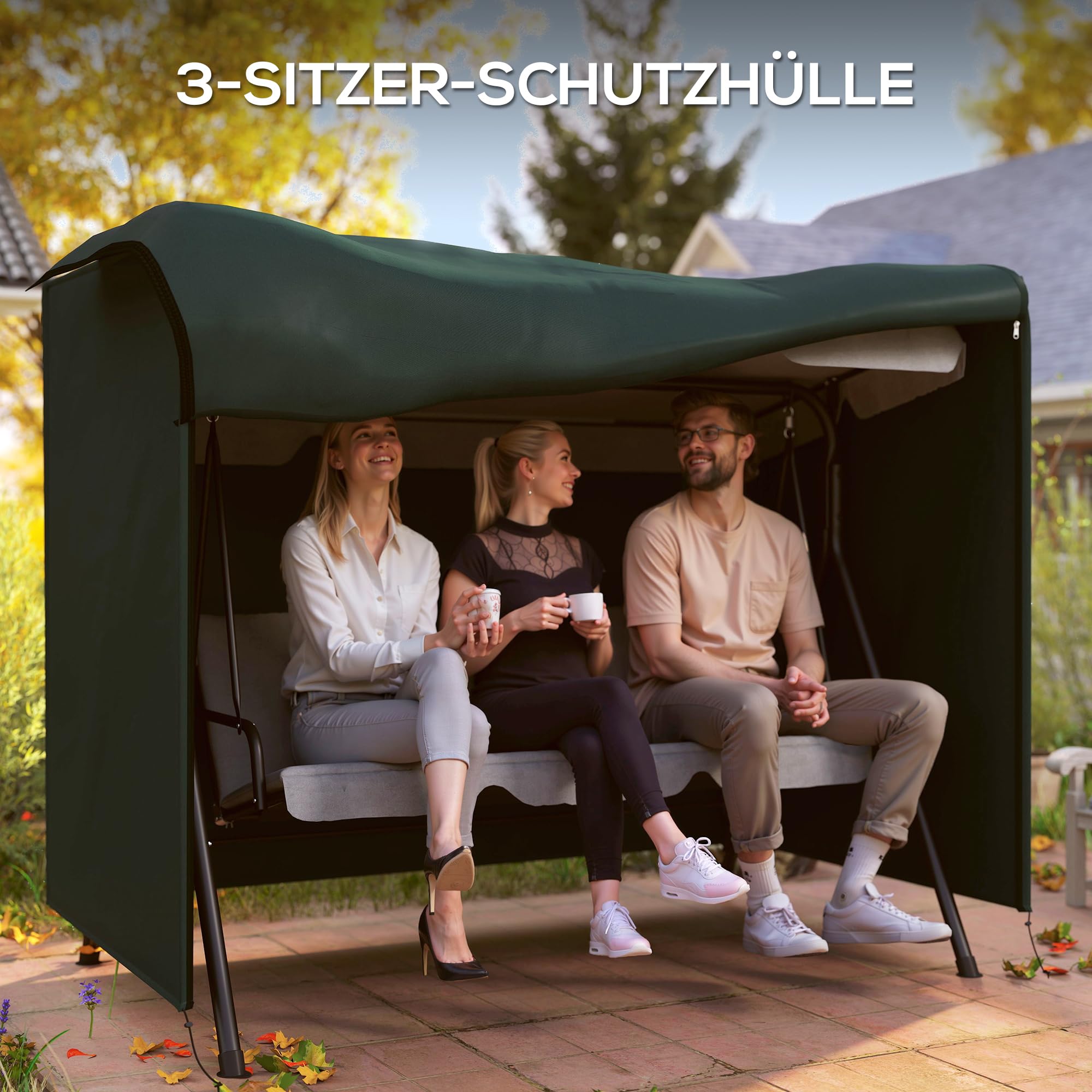 Outsunny hoes voor tuinschommel, beschermhoes voor Hollywoodschommel, afdekkap, waterdicht, zonwering, Oxford, groen, 205 x 124 x 164 cm