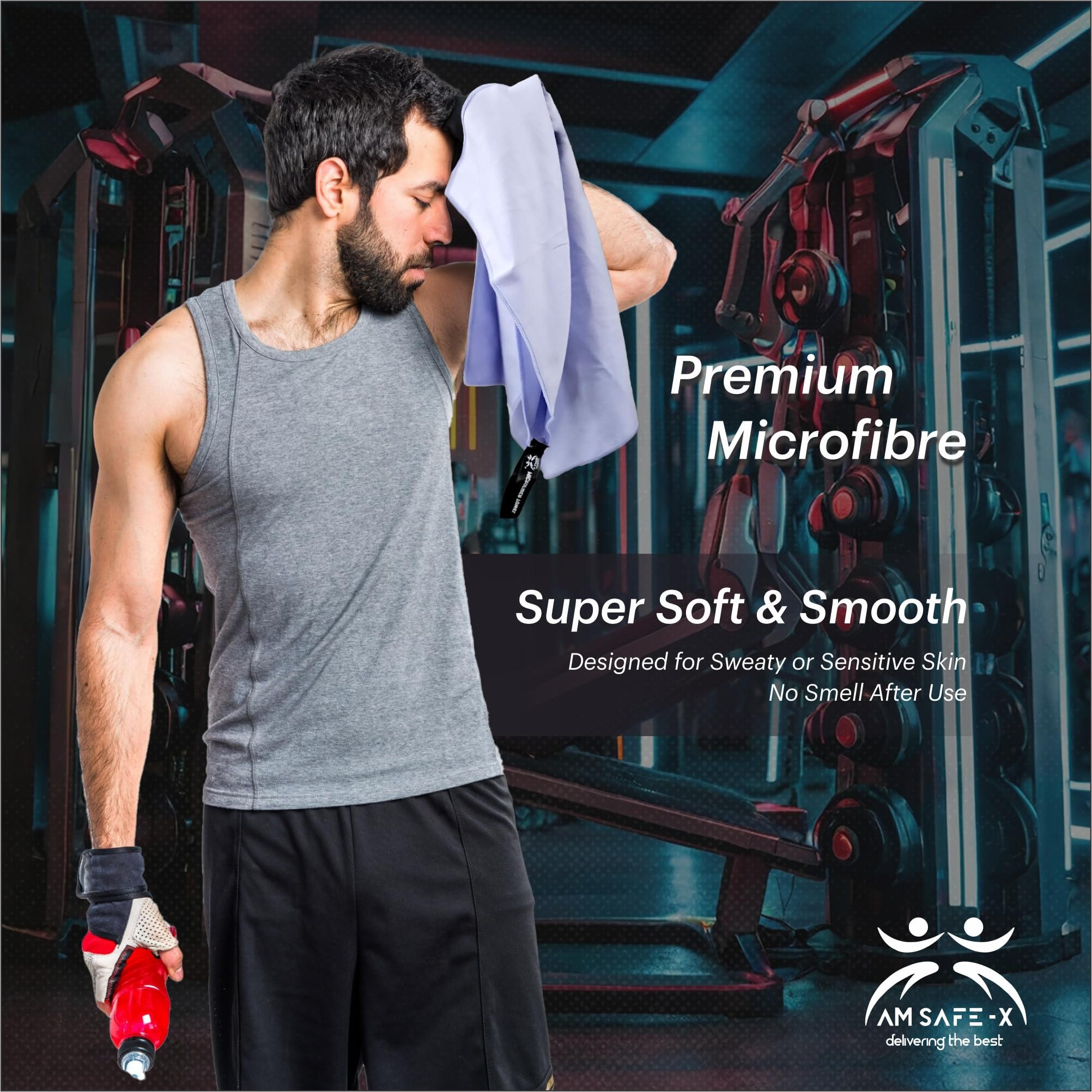 AM Safe X Absorbent Sweat Quick Dry Microfiber Suede Yoga Towel | Soft, Lightweight, Fast Drying Travel Gym Fitness Sports Towel | Compact & Personalized Microfibre Towel - 1 PC 2