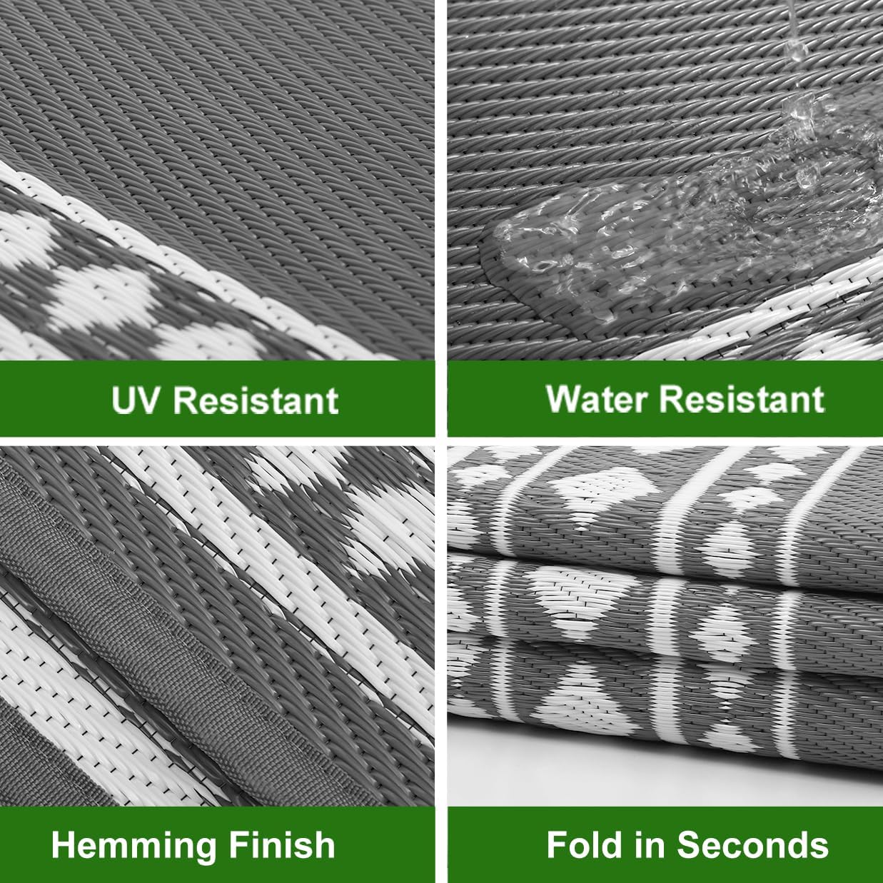 RURALITY Outdoor Rugs 8x10 Waterproof for Patios Clearance,Plastic Straw Mats for Backyard,Porch,Deck,Balcony,Grey and White