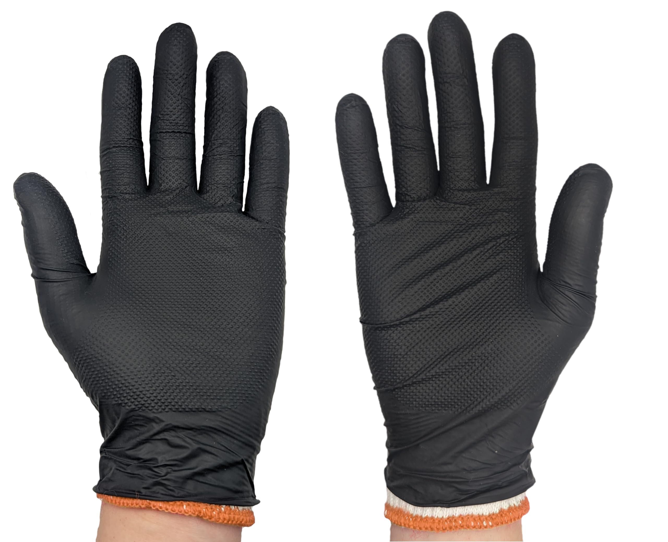 Kit de guantes desechables negros para parrilla de barbacoa, 50 agarres texturizados resistentes y 2 forros reutilizables resistentes al calor para tirar de carne (textura completa de palma y dedo,