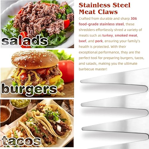 Miniatura 6 de Garras de carne para triturar, juego de 2 herramientas de metal, trituradora de pollo, garras trituradoras de carne, garras de trituración de