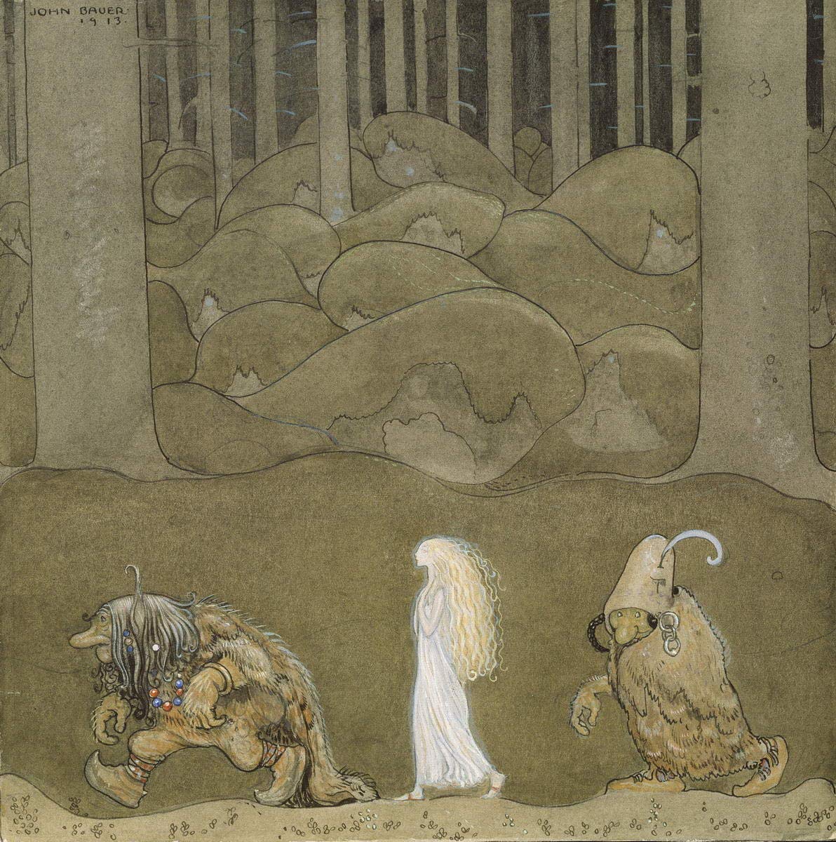 Berkin Arts John Albert Bauer Giclee Canvas Print Paintings Poster Reproduction(The Princess And The Trolls)