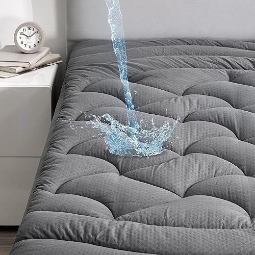 SLEEP ZONE Protector de colchón impermeable gris tamaño matrimonial, cubrecolchón suave en relieve de alta calidad, funda protectora de colchón