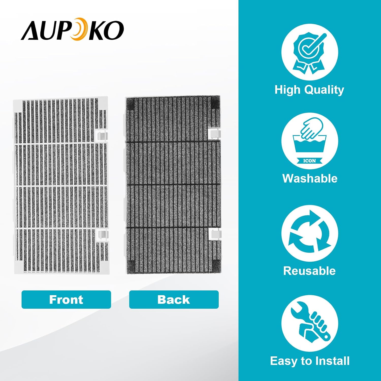 Aupoko RV A/C Ducted Air Grille, Air Conditioner Vent Cover with Air Filter Pad, Polar White, 7.7 x 14 Inch / 19.5 x 35.5 cm, Compatible with Dometic 3104928.019, Includes 1 pc Grille, 1 pc Filter Pad