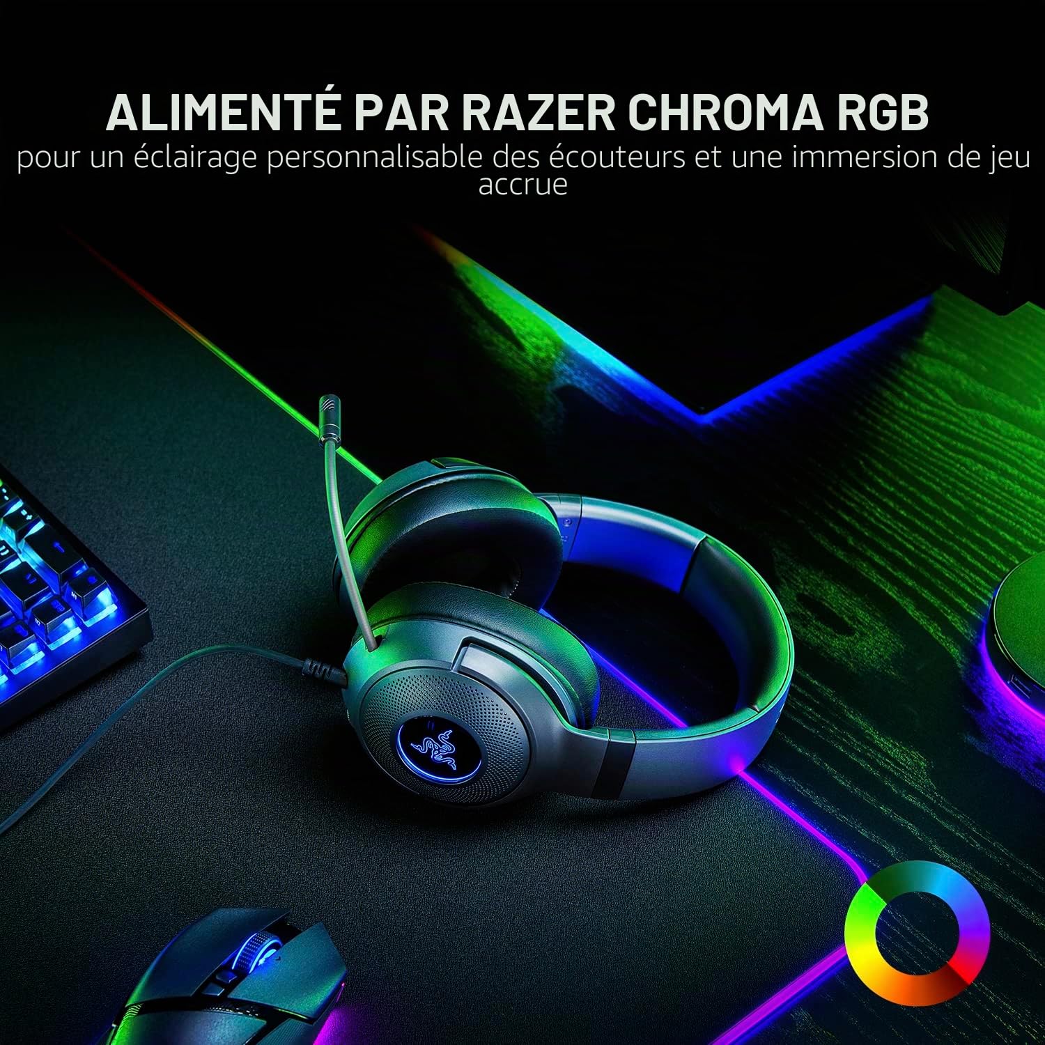 Razer Kraken V3 X Casque de jeu filaire USB : construction légère – Pilotes Triforce 40 mm – Micro cardioïde HyperClear – Son surround 7.1 – Éclairage RVB Chroma – Noir
