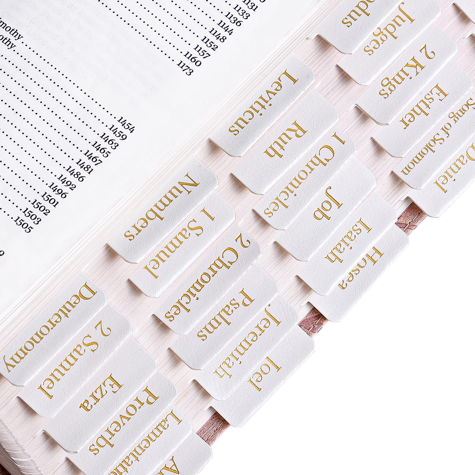 XKDOUS Leather Bible Tabs, Gold Foil Bible Tabs for Women Men, White Bible Book Tabs for Study Bible, 66 Bible Tabs for Old and New Testament,