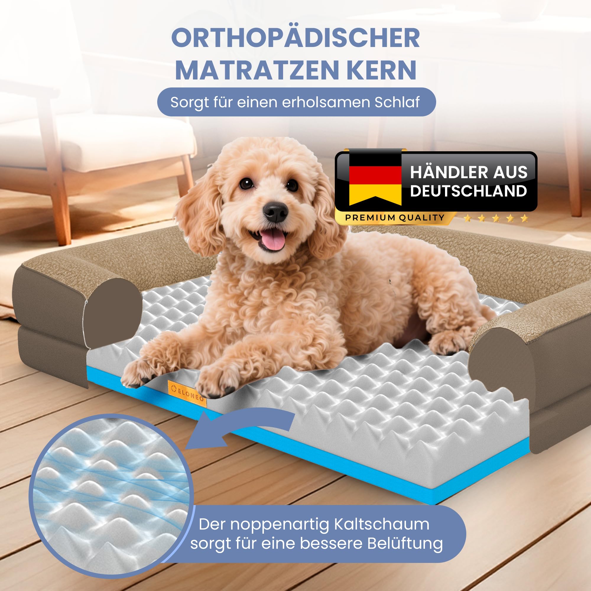 ELONEO orthopädisches Hundebett kleine Hunde - 76x51x17cm, Hundekorb mit Memory Foam, Hundematte wasserdicht und waschbar, Hundekissen, Hundematratze mit weicher Polsterung, braun