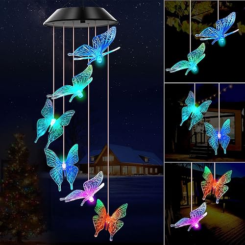 Campanillas de viento solares de mariposa azul, luces que cambian de color, el mejor regalo para mamá, abuela, mujeres, madres, decoraciones de