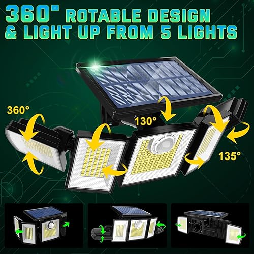 Miniatura 7 de Luces solares impermeables para exteriores, sensor de movimiento, 416 LED, 3000 lúmenes, súper brillante, 3 modos de brillo, 3 modos, 2400 mAh,