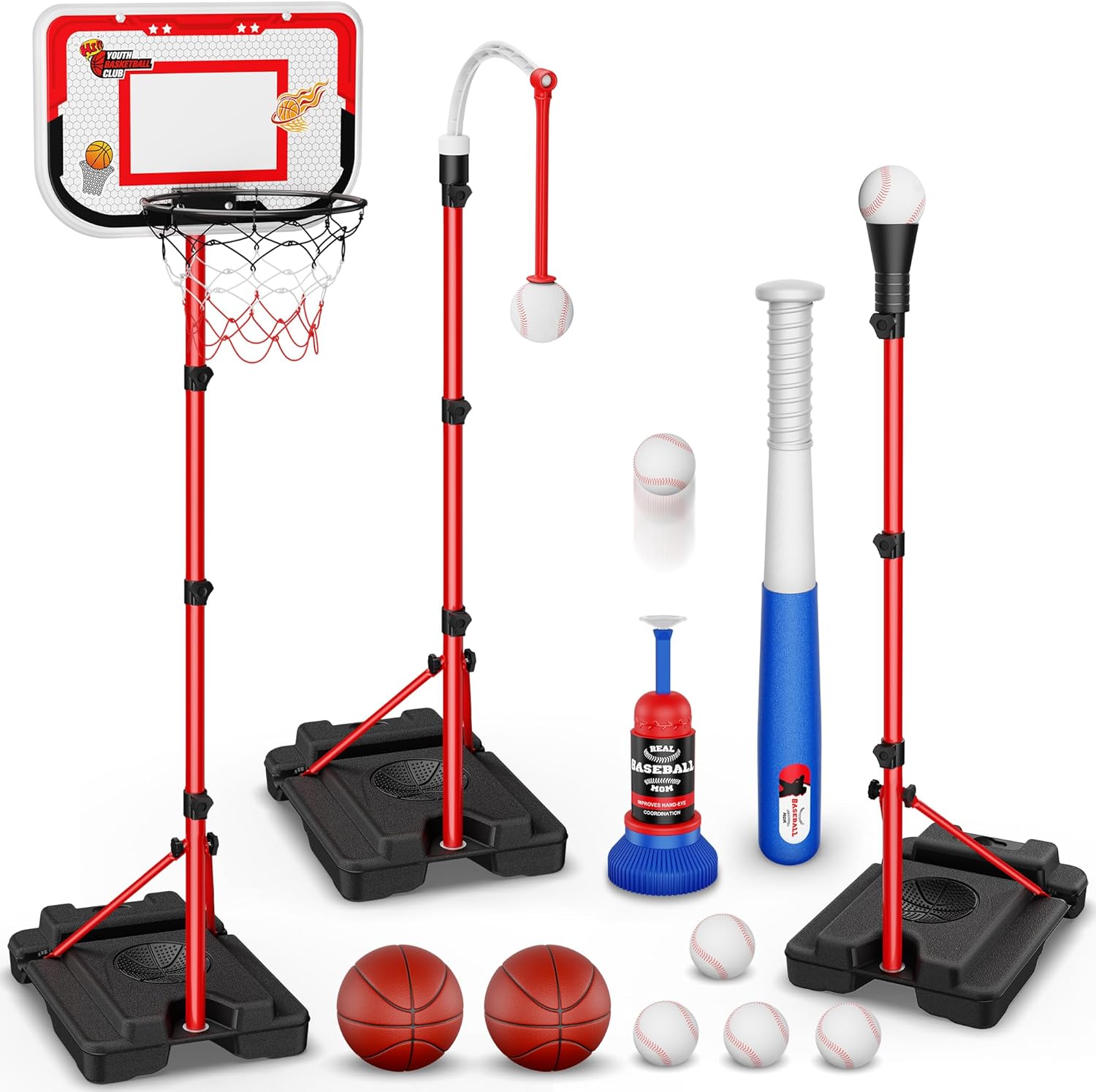 4 in 1 Kids Basketball Hoop and T-Ball Set –...
