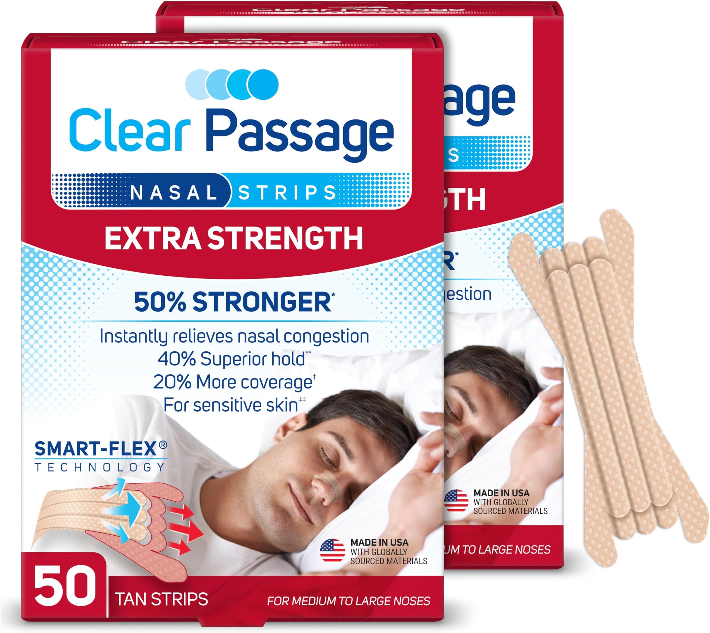 Nasal Strips Extra Strength, Tan, 100 Count | Works Instantly to Improve Sleep, Reduce Snoring, & Relieve Nasal Congestion Due to Colds & Allergies