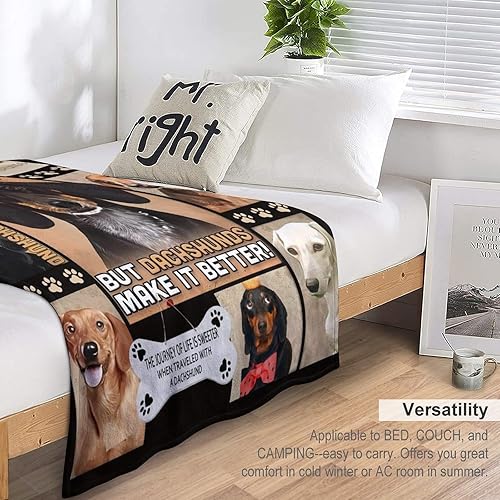 Miniatura 5 de Manta de perro Dachshund para niñas y niños, regalos de perro salchicha, manta para sofá cama, manta de franela suave y cálida para niños y adultos,