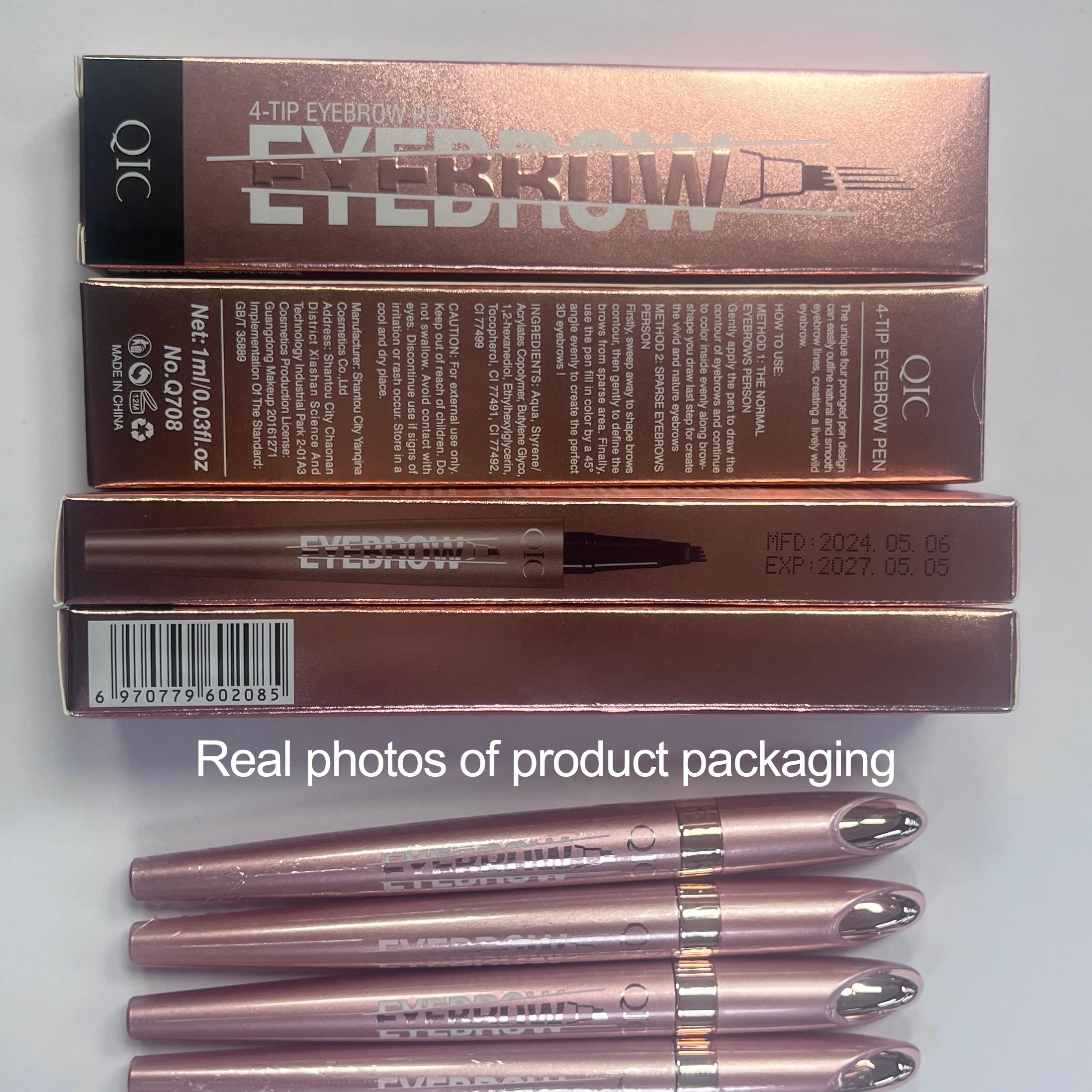 Yulinlon Q708 - Matita per sopracciglia Microblading 3D, impermeabile, 4 punte, durevole, applicatore per sopracciglia naturali, tutte le tonalità di pelle (3#Grey)