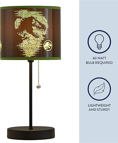 Miniatura 4 de Lámpara de mesa Jurassic World para niños con cadena de tracción, pantalla decorativa impresa temática, metal