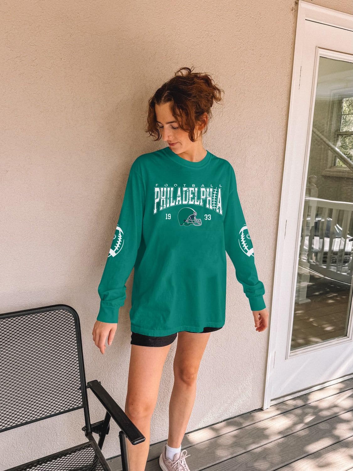 Football Season Long Sleeve Shirts For Women Game Day Team Fans Top Football Helmet Tee Crewneck Pullover Tops - Image 6