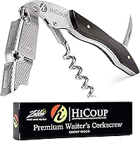 HiCoup Ebony Wood Wine Opener: Professional Waiter's Corkscrew with Foil Cutter & Cap Remover for Bartenders, Servers & Home Use