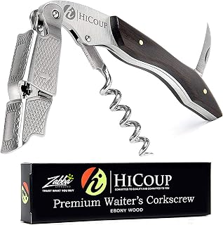 HiCoup Ebony Wood Wine Opener: Professional Waiter's Corkscrew with Foil Cutter & Cap Remover for Bartenders, Servers & Home Use